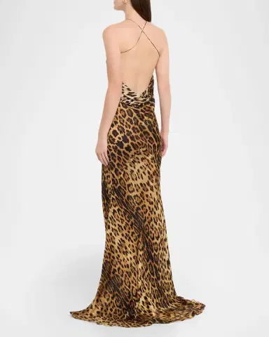 Roberto Cavalli Jaguar-Print Silk Draped Backless Gown | Thumbnail 3 Roberto Cavalli Jaguar-Print Silk Draped Backless Gown | Thumbnail 3