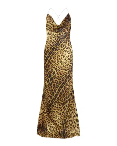 Roberto Cavalli Jaguar-Print Silk Draped Backless Gown | Thumbnail 1 Roberto Cavalli Jaguar-Print Silk Draped Backless Gown | Thumbnail 1