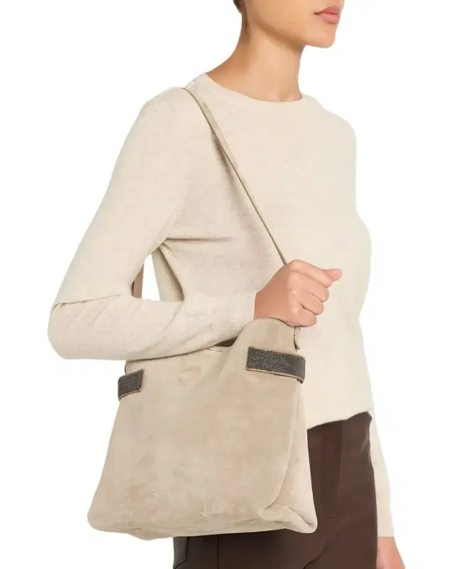 Monili-Trim Suede Crossbody Bag