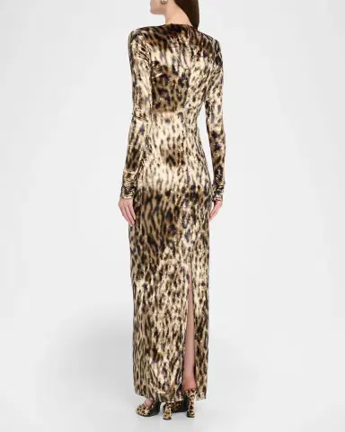 Lapointe Plunging Ocelot-Print Velvet Long-Sleeve Maxi Dress | Thumbnail 2 Lapointe Plunging Ocelot-Print Velvet Long-Sleeve Maxi Dress | Thumbnail 2