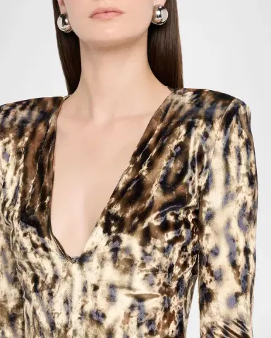 Lapointe Plunging Ocelot-Print Velvet Long-Sleeve Maxi Dress | Thumbnail 4 Lapointe Plunging Ocelot-Print Velvet Long-Sleeve Maxi Dress | Thumbnail 4
