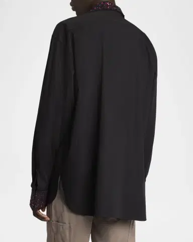 Dries Van Noten Men's Cotton Embellished-Trim Dress Shirt | Thumbnail 2 Dries Van Noten Men's Cotton Embellished-Trim Dress Shirt | Thumbnail 2
