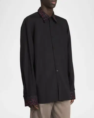 Dries Van Noten Men's Cotton Embellished-Trim Dress Shirt | Thumbnail 3 Dries Van Noten Men's Cotton Embellished-Trim Dress Shirt | Thumbnail 3