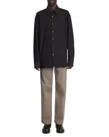 Dries Van Noten Men's Cotton Embellished-Trim Dress Shirt | Thumbnail 1 Dries Van Noten Men's Cotton Embellished-Trim Dress Shirt | Thumbnail 1