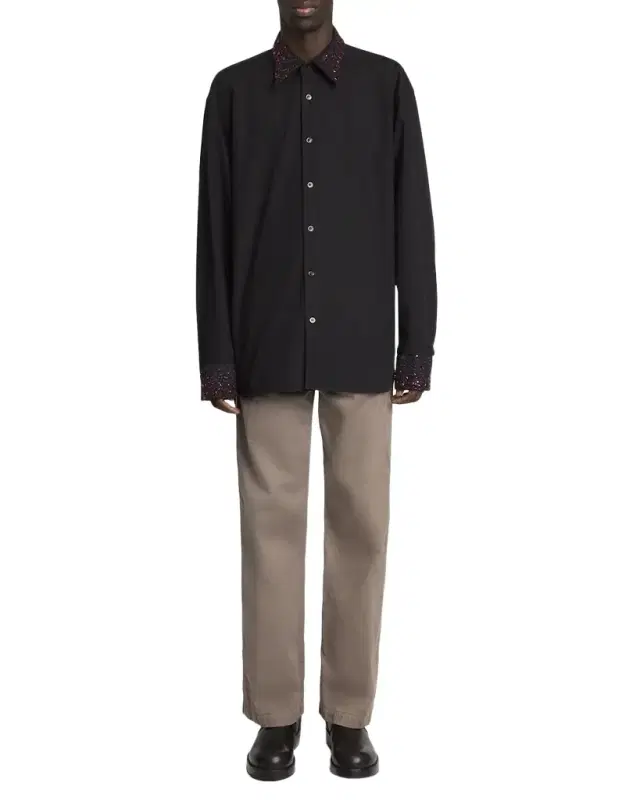 Men's Cotton Embellished-Trim Dress Shirt