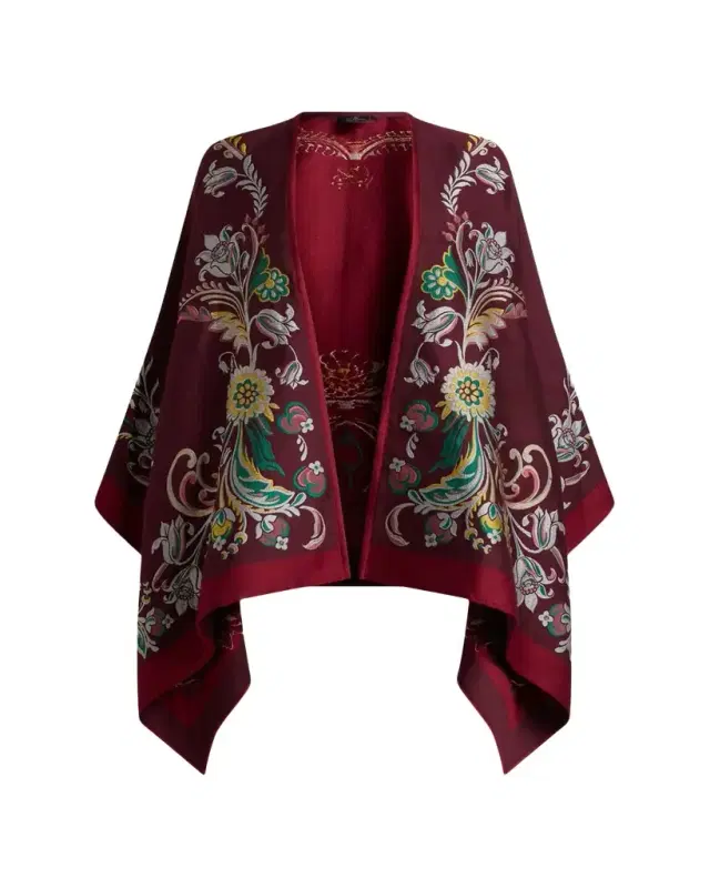Floral Jacquard Wool-Blend Cape