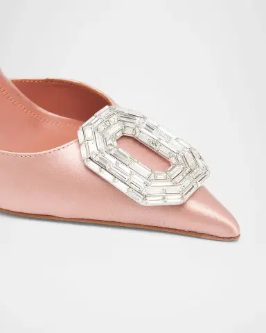 Amina Muaddi 105mm Camelia Satin Crystal Halter Pumps | Thumbnail 4