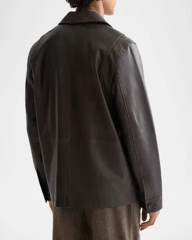 Scotch & Soda Men's Vintage-Treated Leather Blazer with Sleeve Label | Thumbnail 2 Scotch & Soda Men's Vintage-Treated Leather Blazer with Sleeve Label | Thumbnail 2