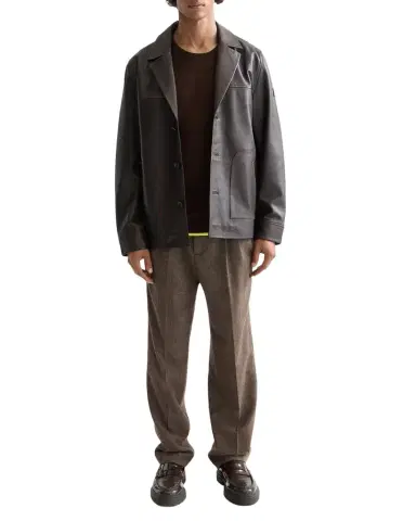 Scotch & Soda Men's Vintage-Treated Leather Blazer with Sleeve Label | Thumbnail 1 Scotch & Soda Men's Vintage-Treated Leather Blazer with Sleeve Label | Thumbnail 1