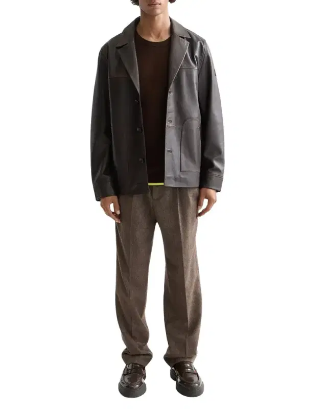 Men 's Vintage-Treated Leather Blazer with leeve Label