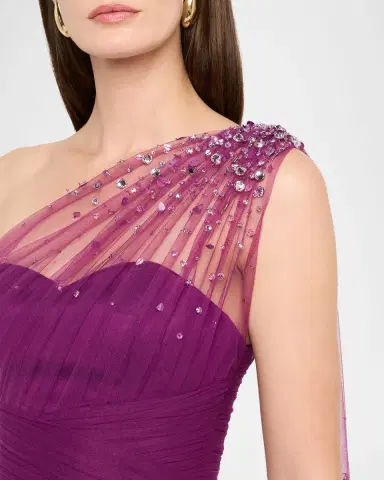 Pamella Roland Embellished Tulle One-Shoulder Cape Gown | Thumbnail 4 Pamella Roland Embellished Tulle One-Shoulder Cape Gown | Thumbnail 4