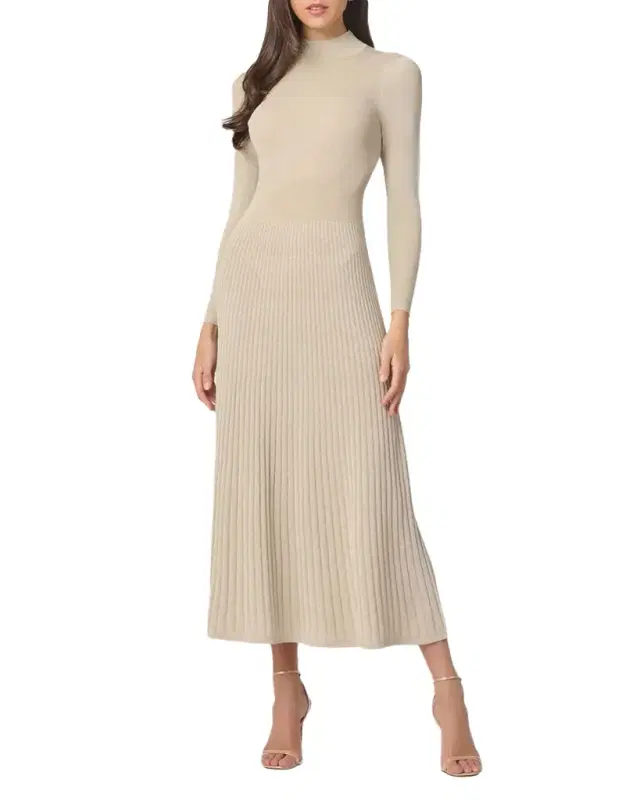 Shoshanna Autumn Mock-Neck Shimmer Knit Midi Dress