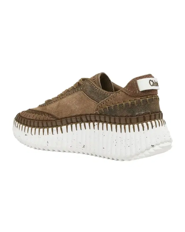 Chloe Nama Mixed Leather Low-Top Platform Sneakers