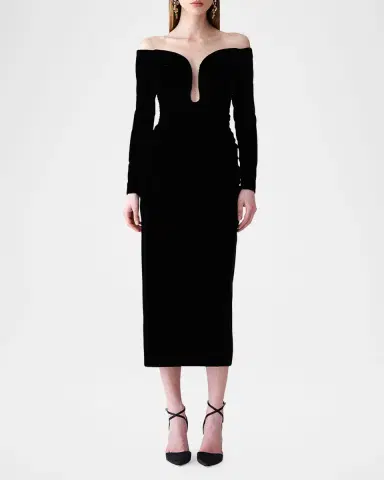 Carolina Herrera Ruched Plunging Off-Shoulder Velvet Midi Dress | Thumbnail 2 Carolina Herrera Ruched Plunging Off-Shoulder Velvet Midi Dress | Thumbnail 2