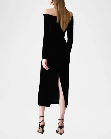 Carolina Herrera Ruched Plunging Off-Shoulder Velvet Midi Dress | Thumbnail 3 Carolina Herrera Ruched Plunging Off-Shoulder Velvet Midi Dress | Thumbnail 3
