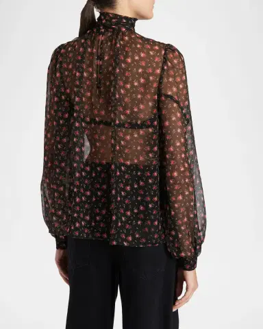 Dolce & Gabbana Rose-Print Chiffon Bow-Neck Blouse | Thumbnail 2