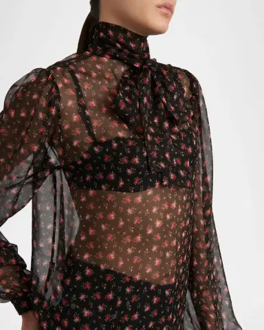Dolce & Gabbana Rose-Print Chiffon Bow-Neck Blouse | Thumbnail 4