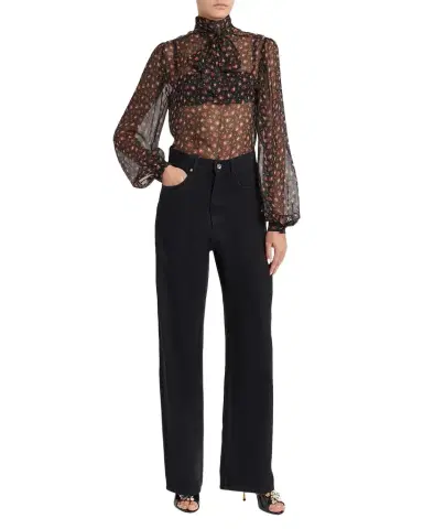 Dolce & Gabbana Rose-Print Chiffon Bow-Neck Blouse | Thumbnail 1