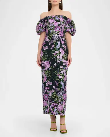 Milly Nene Floral-Embroidered Column Gown | Thumbnail 3