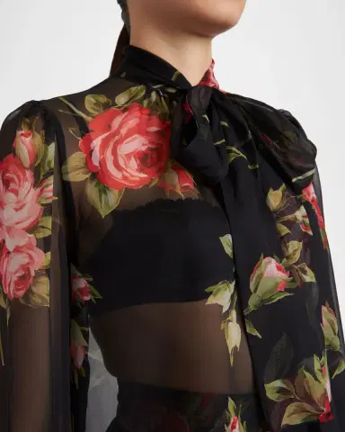 Dolce & Gabbana Rose Bouquet-Print Silk Chiffon Neck-Tie Blouse | Thumbnail 5 Dolce & Gabbana Rose Bouquet-Print Silk Chiffon Neck-Tie Blouse | Thumbnail 5