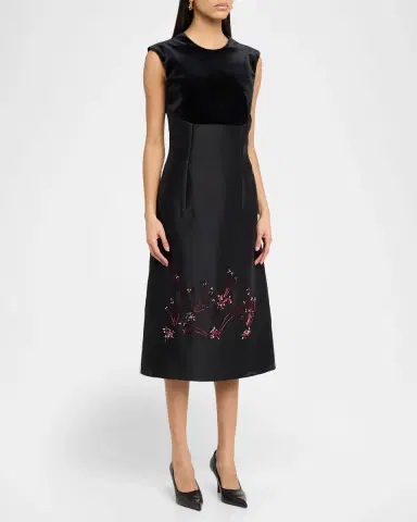 Bibhu Mohapatra Mixed-Media Crystal Embroidered Silk Gazar Midi Dress | Thumbnail 3 Bibhu Mohapatra Mixed-Media Crystal Embroidered Silk Gazar Midi Dress | Thumbnail 3