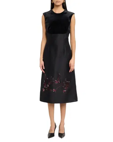 Bibhu Mohapatra Mixed-Media Crystal Embroidered Silk Gazar Midi Dress | Thumbnail 1 Bibhu Mohapatra Mixed-Media Crystal Embroidered Silk Gazar Midi Dress | Thumbnail 1