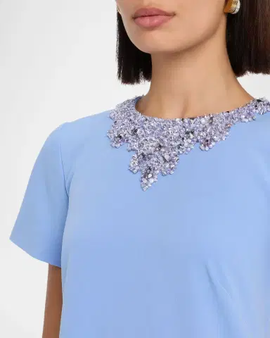 Pamella Roland Embellished Neckline Crepe A-Line Gown | Thumbnail 4