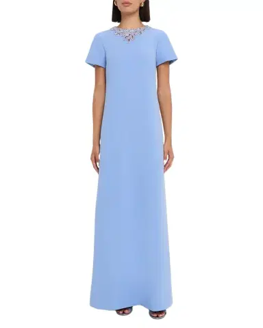 Pamella Roland Embellished Neckline Crepe A-Line Gown | Thumbnail 1
