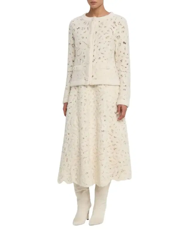 x The Morning Show Boucle Embroidered Knit Midi Skirt