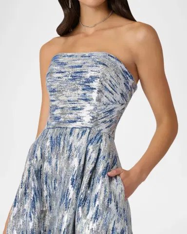 Shoshanna Dia Strapless Sequin Jacquard High-Low Gown | Thumbnail 4