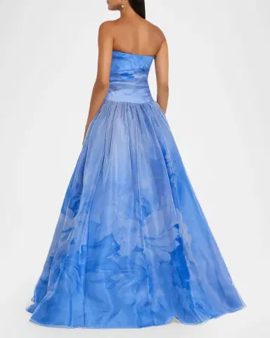 Pamella Roland Floral Silk Organza Strapless Drop-Waist Gown | Thumbnail 2