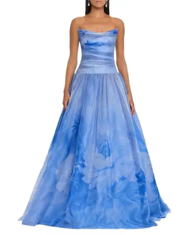 Pamella Roland Floral Silk Organza Strapless Drop-Waist Gown | Thumbnail 1