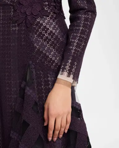 Bibhu Mohapatra Flocked Floral Lace Long-Sleeve Godet Gown | Thumbnail 4 Bibhu Mohapatra Flocked Floral Lace Long-Sleeve Godet Gown | Thumbnail 4