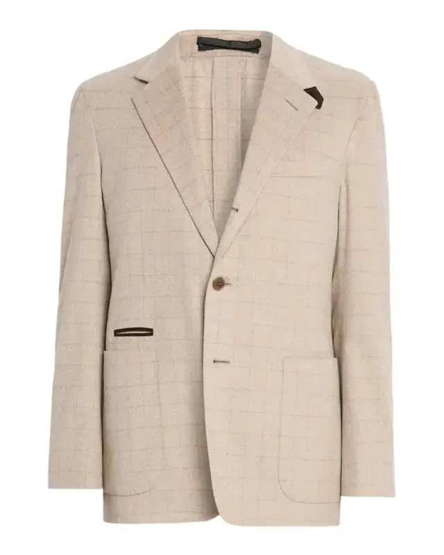 Men 's Suede-Trim Cashmere Windowpane Sport Coat