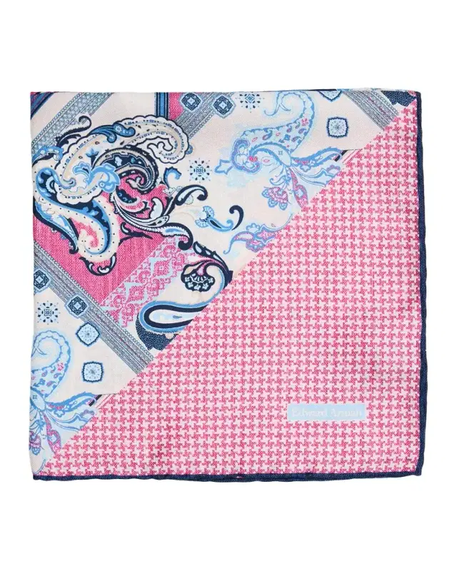 Edward Armah Men 's Double-Printed Silk Hand-Rolled Pocket Square