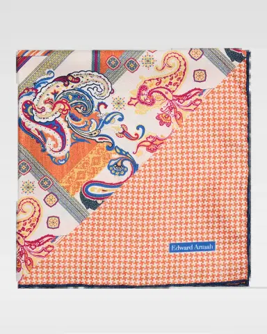 Edward Armah Men's Double-Printed Silk Hand-Rolled Pocket Square | Thumbnail 2 Edward Armah Men's Double-Printed Silk Hand-Rolled Pocket Square | Thumbnail 2