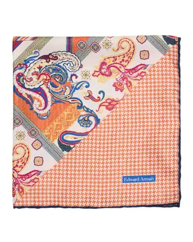 Edward Armah Men's Double-Printed Silk Hand-Rolled Pocket Square | Thumbnail 1 Edward Armah Men's Double-Printed Silk Hand-Rolled Pocket Square | Thumbnail 1