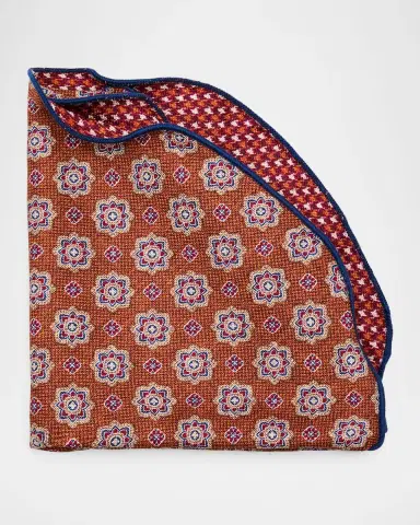 Edward Armah Men's Reversible Houndstooth to Medallion Silk Pocket Circle | Thumbnail 3 Edward Armah Men's Reversible Houndstooth to Medallion Silk Pocket Circle | Thumbnail 3