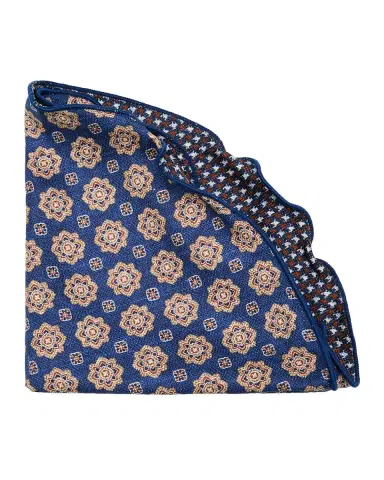 Edward Armah Men's Reversible Houndstooth to Medallion Silk Pocket Circle | Thumbnail 2 Edward Armah Men's Reversible Houndstooth to Medallion Silk Pocket Circle | Thumbnail 2