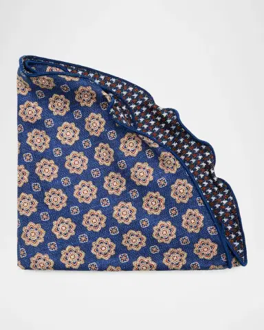 Edward Armah Men's Reversible Houndstooth to Medallion Silk Pocket Circle | Thumbnail 3 Edward Armah Men's Reversible Houndstooth to Medallion Silk Pocket Circle | Thumbnail 3