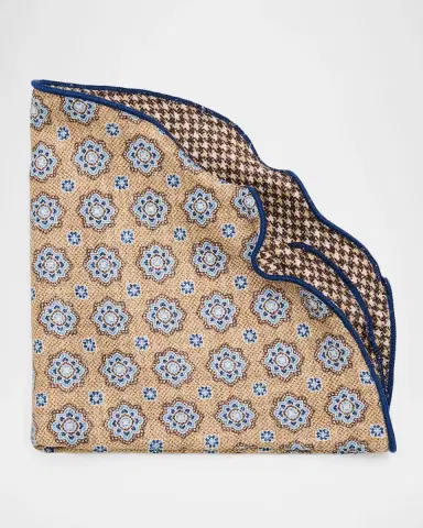 Edward Armah Men's Reversible Houndstooth to Medallion Silk Pocket Circle | Thumbnail 3