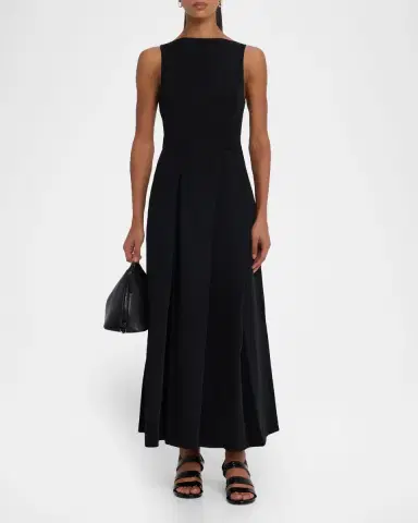 Emporio Armani Bateau-Neck Pleated Cady Maxi Dress | Thumbnail 3 Emporio Armani Bateau-Neck Pleated Cady Maxi Dress | Thumbnail 3