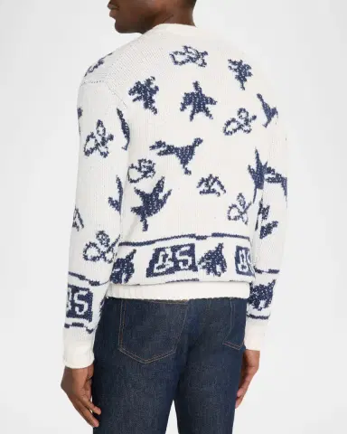Scotch & Soda Men's Bird Jacquard Dropped Shoulder Crewneck Sweater | Thumbnail 2 Scotch & Soda Men's Bird Jacquard Dropped Shoulder Crewneck Sweater | Thumbnail 2