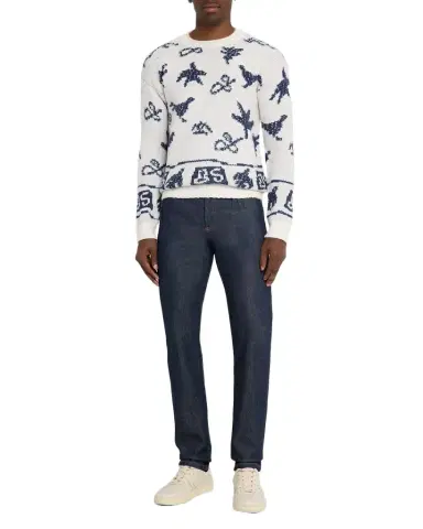 Scotch & Soda Men's Bird Jacquard Dropped Shoulder Crewneck Sweater | Thumbnail 1 Scotch & Soda Men's Bird Jacquard Dropped Shoulder Crewneck Sweater | Thumbnail 1