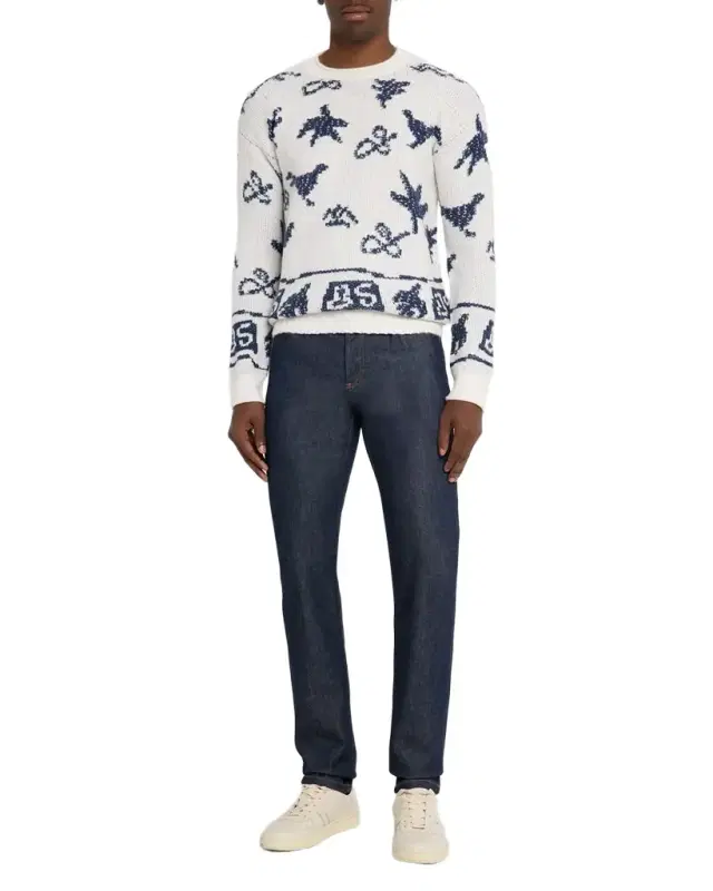 Scotch & Soda Men 's Bird Jacquard Dropped Shoulder Crewneck Sweater