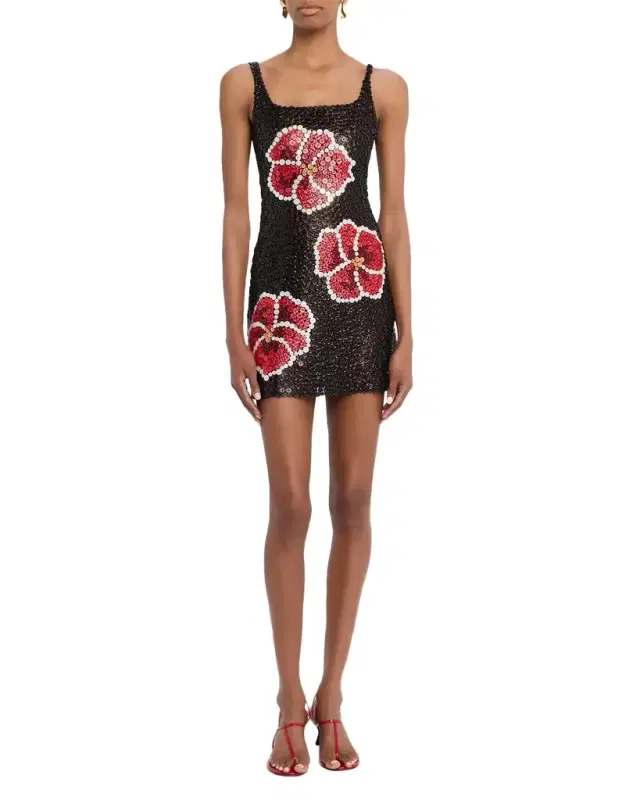 Pansy Button Appliqué Mini Dress