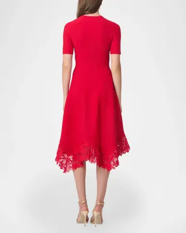 Shoshanna Shailene Knit Lace-Trim Midi Dress | Thumbnail 2