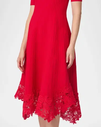 Shoshanna Shailene Knit Lace-Trim Midi Dress | Thumbnail 3