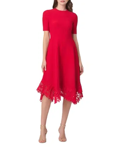 Shoshanna Shailene Knit Lace-Trim Midi Dress | Thumbnail 1