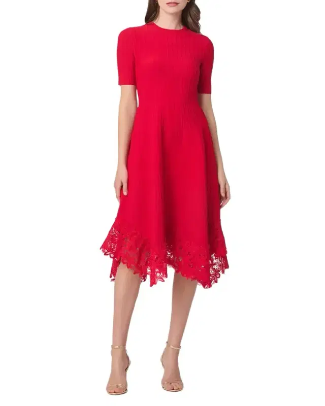 Shoshanna Shailene Knit Lace-Trim Midi Dress